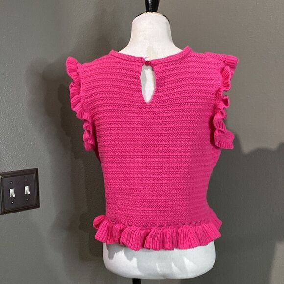 Marc New York Hot Pink Cropped Knit Ruffle Sleeve Blouse - Picture 6 of 11
